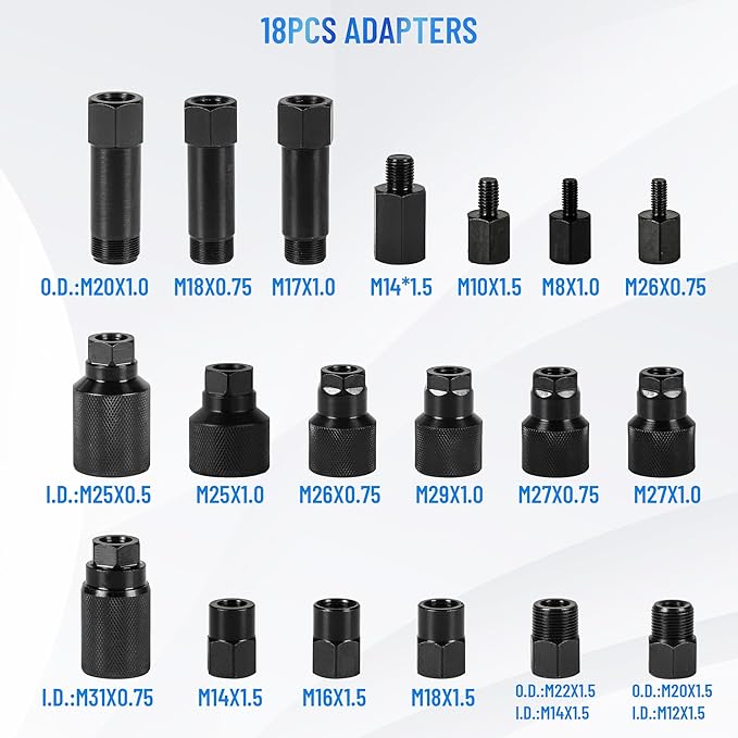 27PC Upgrade Pneumatic Injector Puller For Diesel Engine, Labor-Saving Injectors Removal Tool Kit ,18 Adapters, 3 Hooks,High Impact Extractor Hammer Puller Air Vibration Injector Extractor with Handle