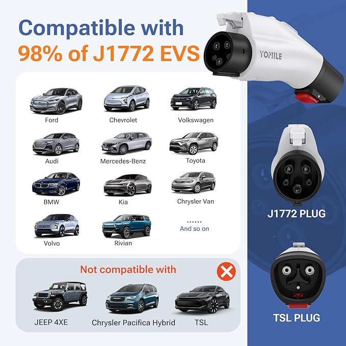 Adapter for Tesla to J1772 EV Charger, Max 60A 250V EV Charge with Press-Safety-Lock, for NACS to J1772 Charging Adapter Compatible with Tesla Wall Connector/Destination/Mobile Charger for J1772 EV