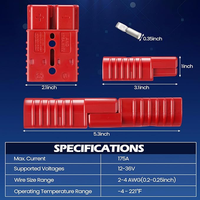 Frienda 4 Pieces 2-4 Gauge 175A Battery Quick Connector 12-36V Disconnect Wire Harness Plug Kit Battery Quick Connector Disconnect Plug for Motor Winch Trailer(175A)