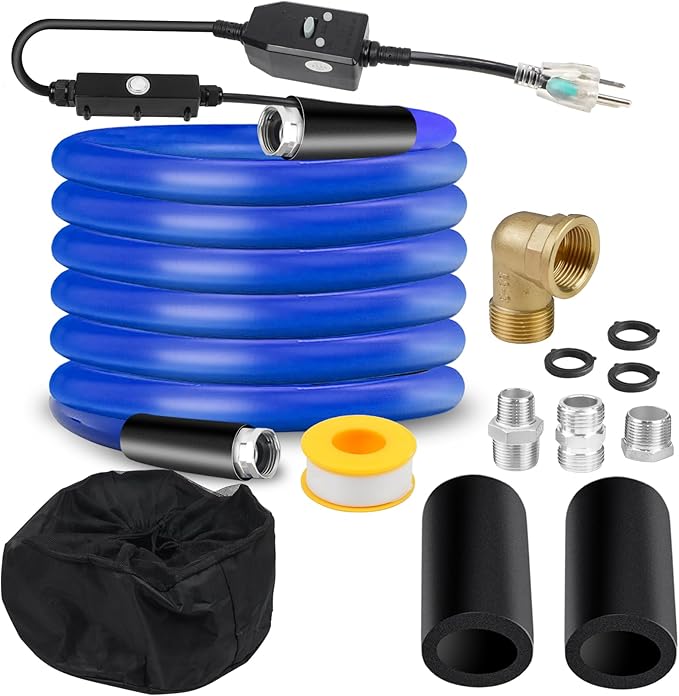 BHB Upgraded 50 FT Heated Water Hose 5/8" ID Compatible with RV -45 ℉ Antifreeze Energy Saving Thermostat RV Accessories, with 4 Types of Adapters