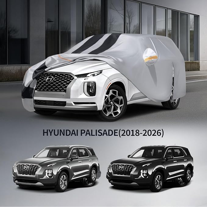 10 Layers Car Cover Custom Fit for Hyundai Palisade 2018-2026 100% Waterproof All Weather Automobiles, Gift with Towel, Heavy Duty Car Covers for Rain Sun UV Protection with Door Zipper.