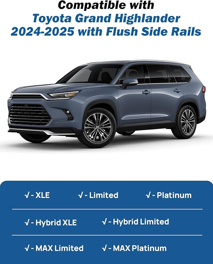 JOYTUTUS 260lbs Heavy Duty Lockable Car Roof Rack Cross Bars Compatible with Toyota Grand Highlander 2024-2025 with Flush Side Rails, Aluminum Alloy Roof Rails Roof Carrier Luggage