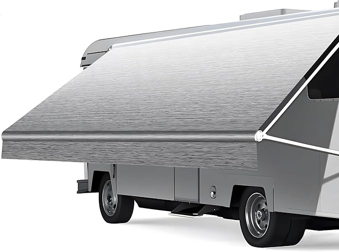 HBN RV Awning Fabric Replacement, 11'2" Fabric Length for 12' Awning, Heavy-Duty Vinyl, Weather Resistant, Universal Outdoor Canopy for RV, Trailer, and Motorhome Awnings - Gray Fade