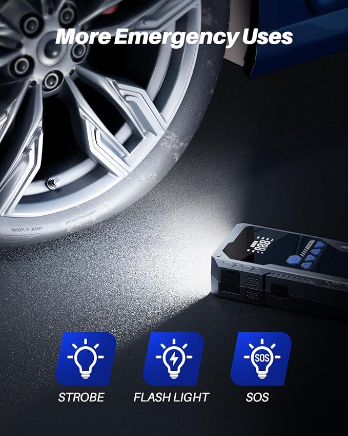 AUTOONE 6000A Jump Starter with Air Compressor (All Gas/10L Diesel), 150PSI Car Jumper Starter Portable, Jump Box Tire Inflator with LED Flashlight, LCD Display, Storage Case