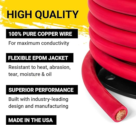 Spartan Power Welding Lead & Car Battery Cable - DIY Bulk Automotive Grade Copper Wire - 600 Volt, 6 AWG, 10 Foot, Red