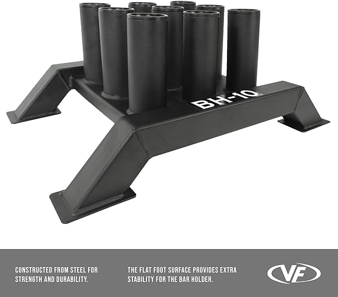 Valor Fitness Olympic Barbell Holder – Vertical 9 - Bar Storage Rack with Protective Sleeve Inserts – Space-Saving Steel Stand for Home Gym & Commercial Gyms