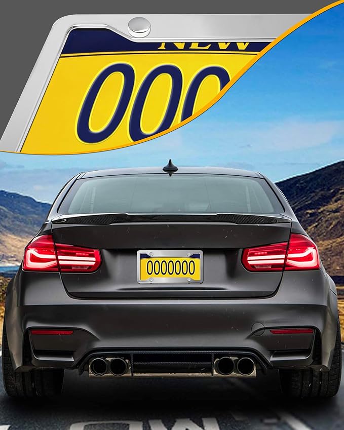 Stainless Steel License Plate Frames- 2 Pack Mirror Polished Front & Rear Auto Car Tag Holder, Heavy Duty Chrome Bracket with Mount Hardware, Screws Caps