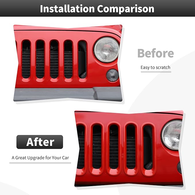 JK Grill Inserts Front Grille Mesh no Mesh Cover Guard for Jeep Wrangler JK 2007-2017 Clip-on Grille Accessories