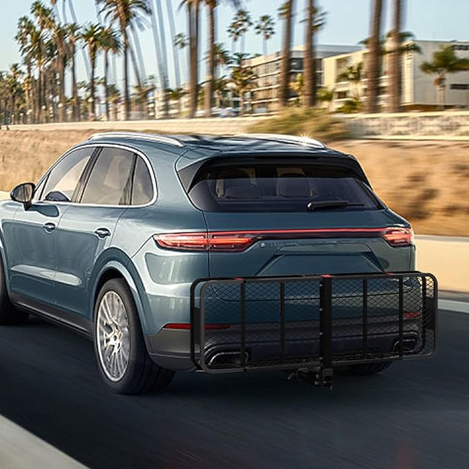 FORWODE 550 LBS Hitch Mount Cargo Carrier Basket, 60"x24"x6" Folding Hitch Cargo Carrier Rack for 2 Inch Receiver, Car Rack Rear Luggage Basket for Car SUV Traveling