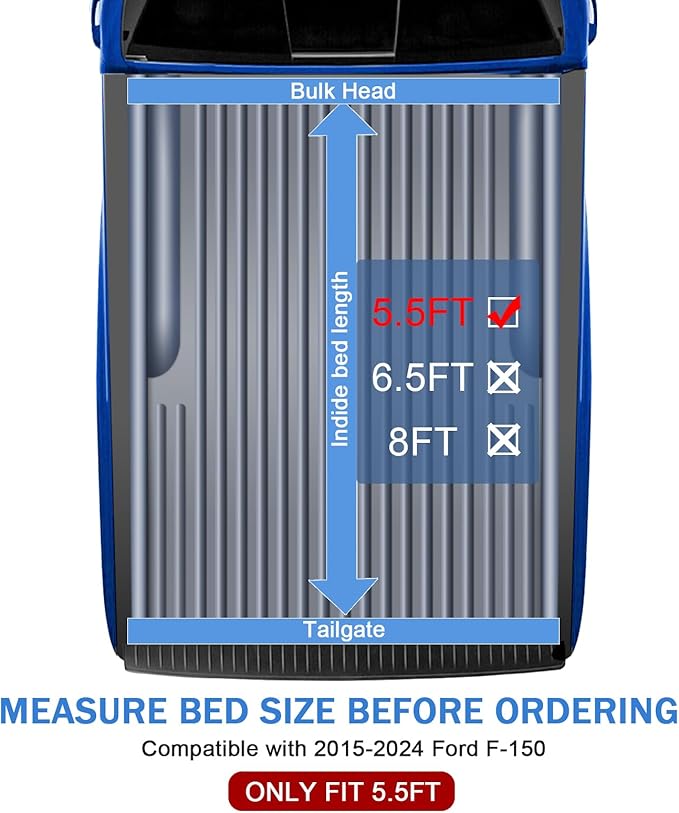 Soft Tri-Fold Truck Bed Tonneau Cover Compatible with 2015-2024 Ford F-150 5.5FT Bed