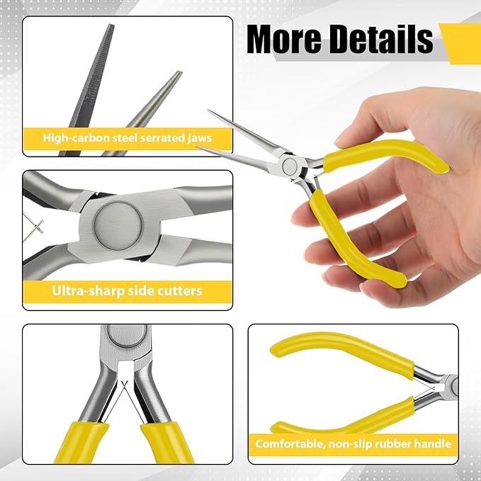 10 Pack Mini Needle Nose Pliers Bulk, 6 Inch Precision Pliers Set with Extra Long Tips for Jewelry Making, Wire Wrapping, Small Object Gripping, DIY Project(Yellow)