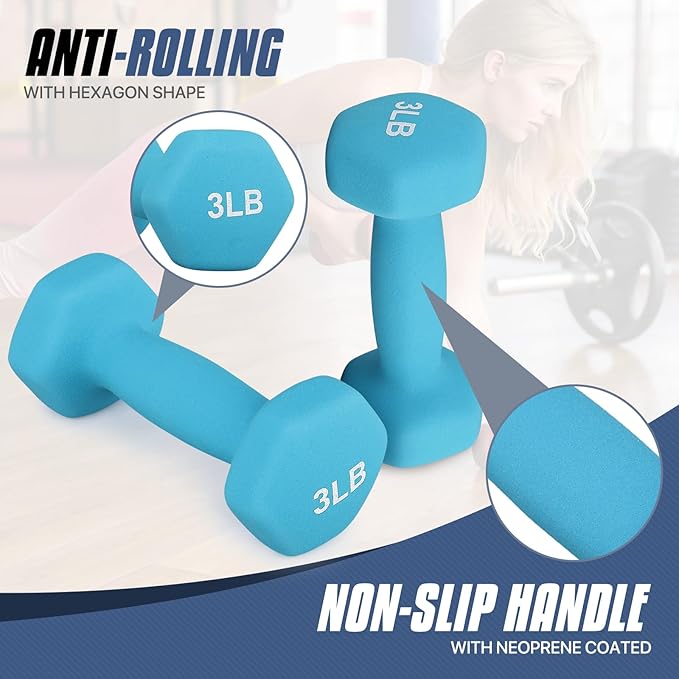 MADOG Dumbbell Set, Anti-Slip Neoprene Coated Hexagon Hand Weights for Home Gym Equipment Workouts Strength Training
