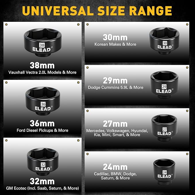 ELEAD 10-Piece Oil Filter Socket Wrench Set, 3/8" Drive Metric Cap Oil Filter Removal Tool, Low Profile Filters Socket Set with Ratchet Wrench Handle, Oil-change Kit Compatible with Toyota BMW Honda