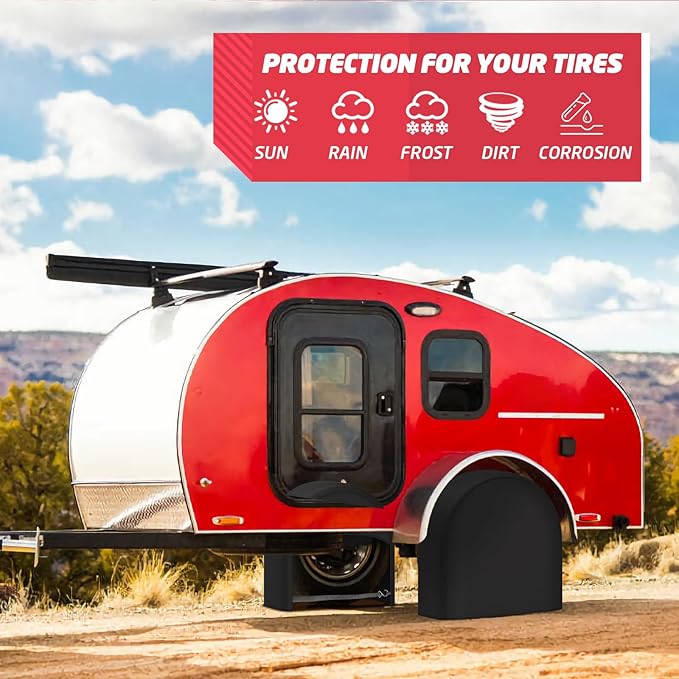 K-Musculo RV Tire Covers 4-Pack, Waterproof Wheel Covers for RV Wheel Travel Trailer Camper Truck SUV, Fit 33-35 Inch Tire Diameter (Black)