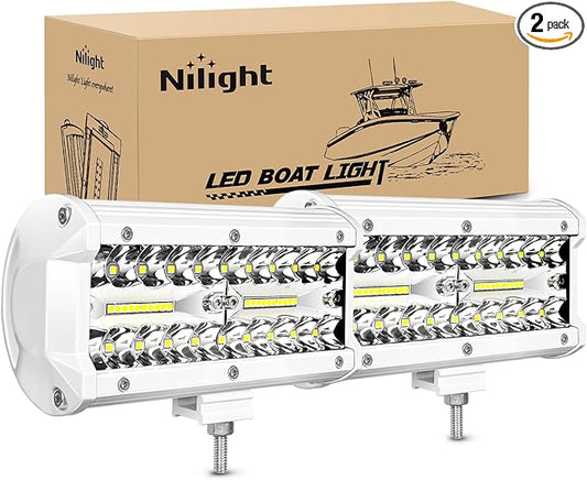 Nilight Marine LED Light Pods Navigation Lights 2PCS 6.5 Inch White Spot Flood Combo Ponton Boat Deck Dock Lighting for Night Fishing T-top Stern Yacht Port Sailboat Trucks Tractors