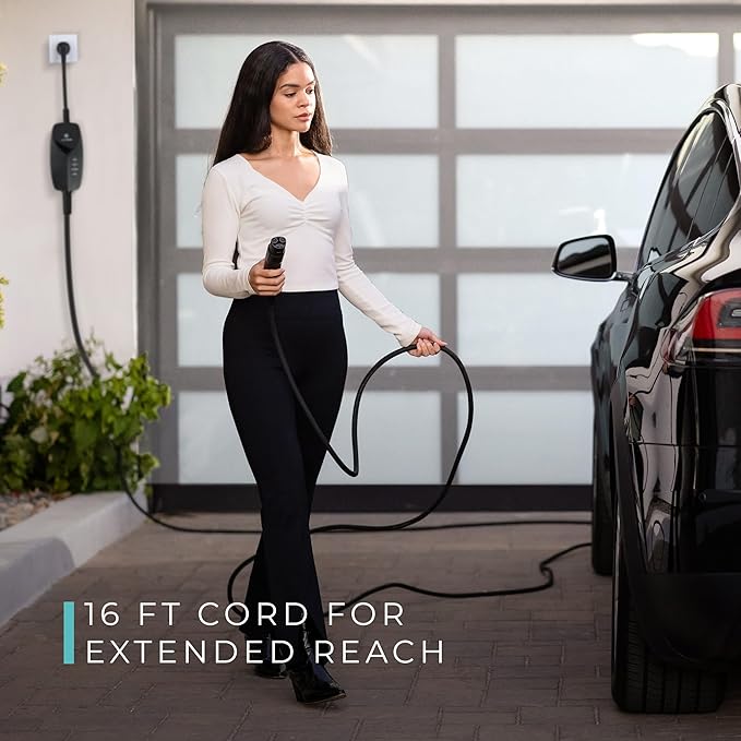 Lectron Level 1 Tesla Charger (WiFi) with App Control - 12 Amp, 120V, NEMA 5-15 Plug, 16ft Extension Cable NACS Connector, Portable Home Electric Car EV Charger for All Tesla/NACS EVs