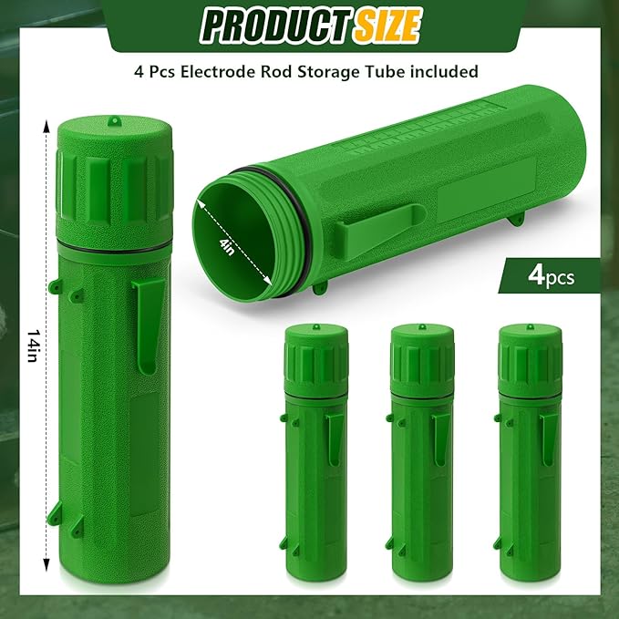 Zonon 4 Pcs Electrode Rod Storage Tube 14 Inch Airproof and Waterproof Welding Rod Holder for Canister(Green)