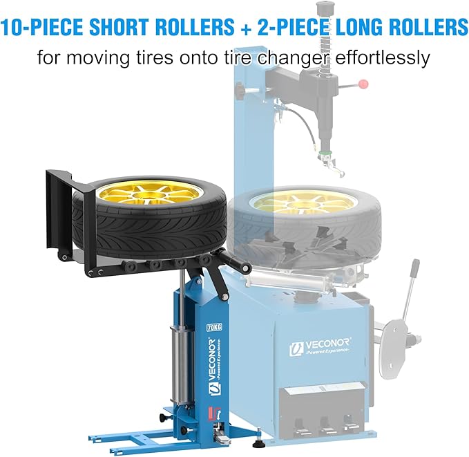 VECONOR Pneumatic Tire Lifter, for Tire Changer, Air-Powered Tire Lifting Machine, Wheel Lifter, with Rollers for Moving Tires onto Tire Changer, 90-Degree Flip Panel