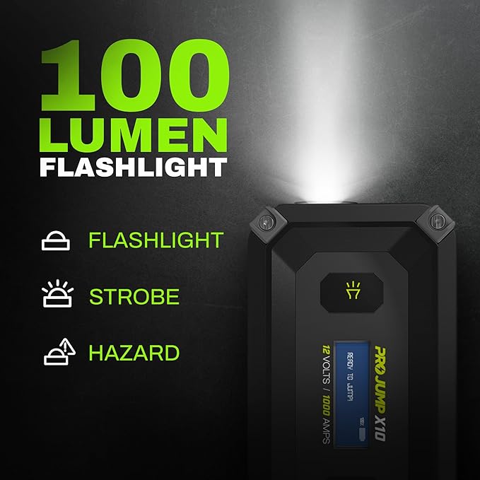 X10 1000A Peak Car Jump Starter with Cross Jump Technology, 10000mAh Portable Power Bank, LCD Screen, for up to 6.0L Gas and 3.0L Diesel Engines