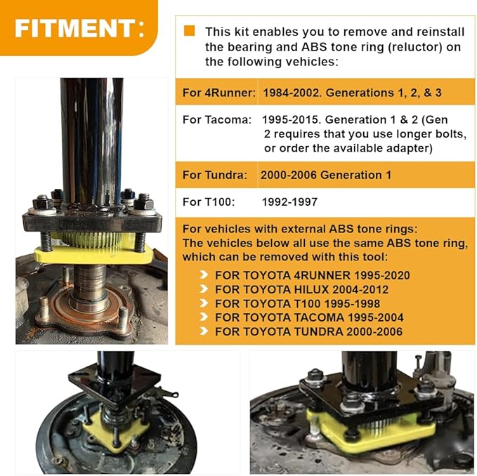 Rear Axle Bearing Puller Tool & ABS Tone Ring Tool for Toyota 4Runner 1995-2020, Toyota Hilux 2004-2012, Toyota Tacoma 1995-2004, Toyota T100 1995-1998