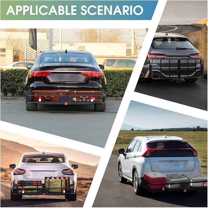 FORWODE 550 LBS Hitch Mount Cargo Carrier Basket, 60"x24"x6" Foling Hitch Cargo Carrier Rack + Waterproof Cargo Bag 20 Cubic Feet(58"x24"x24") and Cargo Net