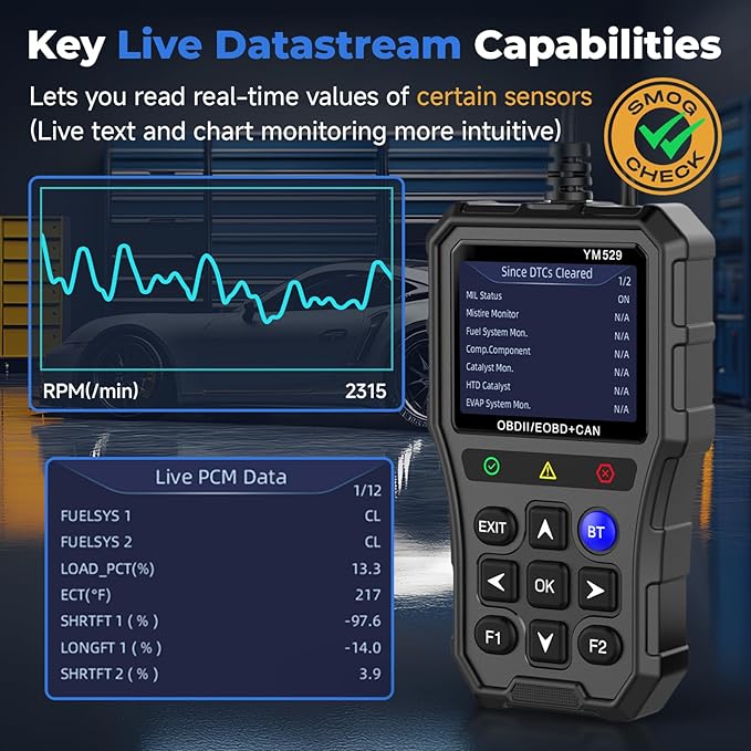 Bluetooth OBD2 Scanner with Battery Tester & Monitoring & Life Test - Support Checking Car Diagnostic Information on iPhone & Android, 2.8 inch HD Large Color Screen, TPU case Protection, Black