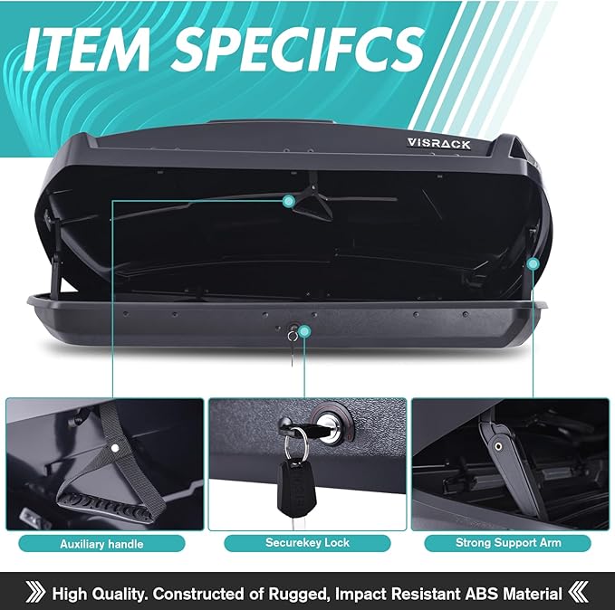Hard Shell Roof Cargo Box Carrier with Security Keys,Heavy Duty Waterproof Rooftop Storage Box,58.3 (L) x35.4 (W) x 13(H) Inches,15.5 Cubic Feet (Tool-Free Install),Dual Side Opening,Black