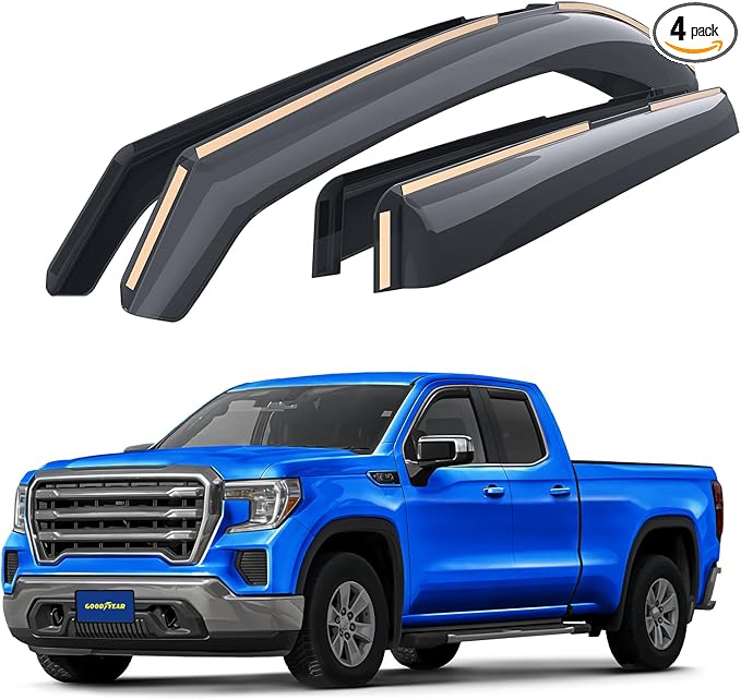 Goodyear Shatterproof in-Channel Window Deflectors for Trucks GMC Sierra 1500 2019-2026 Double Cab, Rain Guards, Window Visors, Vent Deflector Truck Accessories,4pcs- GY003416LPv