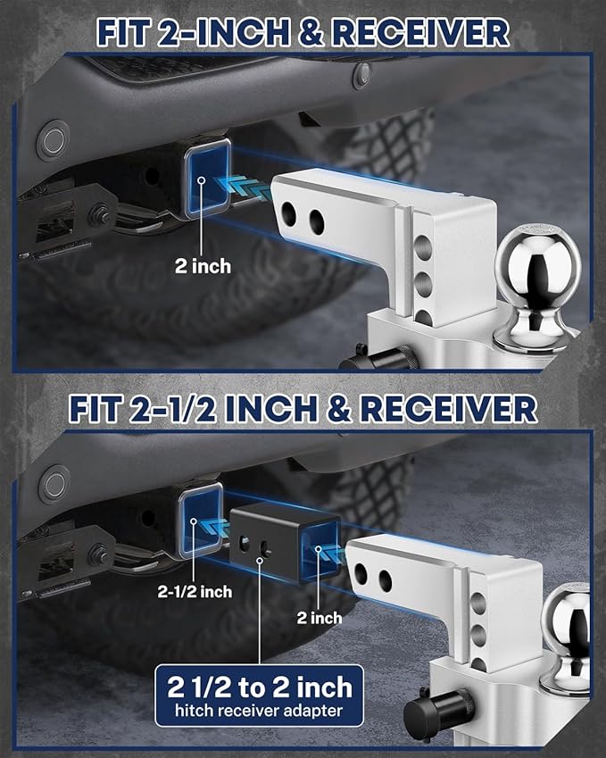 Kohree 6" Adjustable Trailer Hitch Kit Fit 2" & 2.5" Receiver, Drop Hitch with 3 Ball 1-7/8", 2", 2-5/16", 12500 LBS GTW Heavy Duty Tow Hitch with Anti-Theft Pins for Class III & IV Vehicles