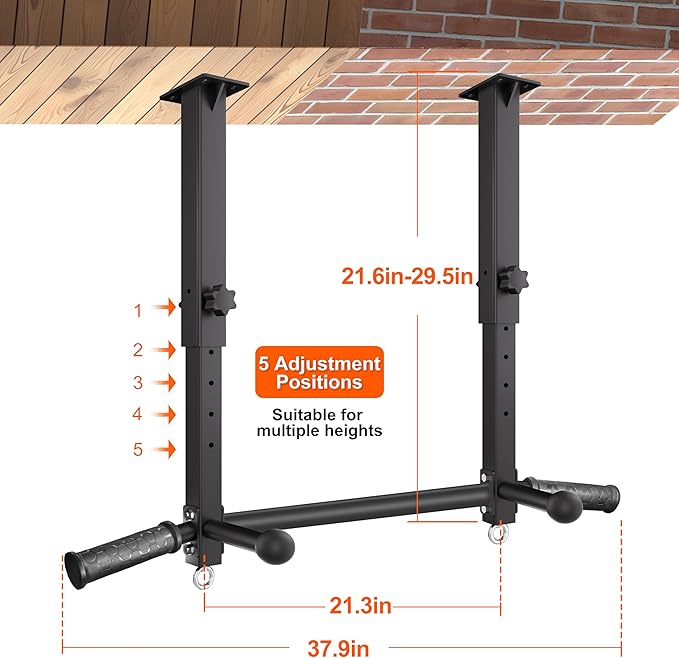 Ceiling Mount Pull Up Bar for Garage/Basement/Rafter - Heavy Duty 800LBS Adjustable Height Multi-Grip Chin Up Bar,Ceiling Joist/Beam Mounted Pull-Up Bar with Ball Finger & Round Anchors
