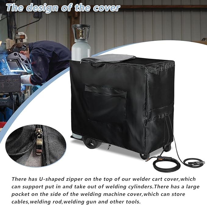 Welding Machine Cover with Zipper,Heavy Duty 600D Waterproof Welding Cart Cover, for Welder Machine Models TIG/MIG 240/230/MP250i/252/255.(40''L*16''W*32''H)