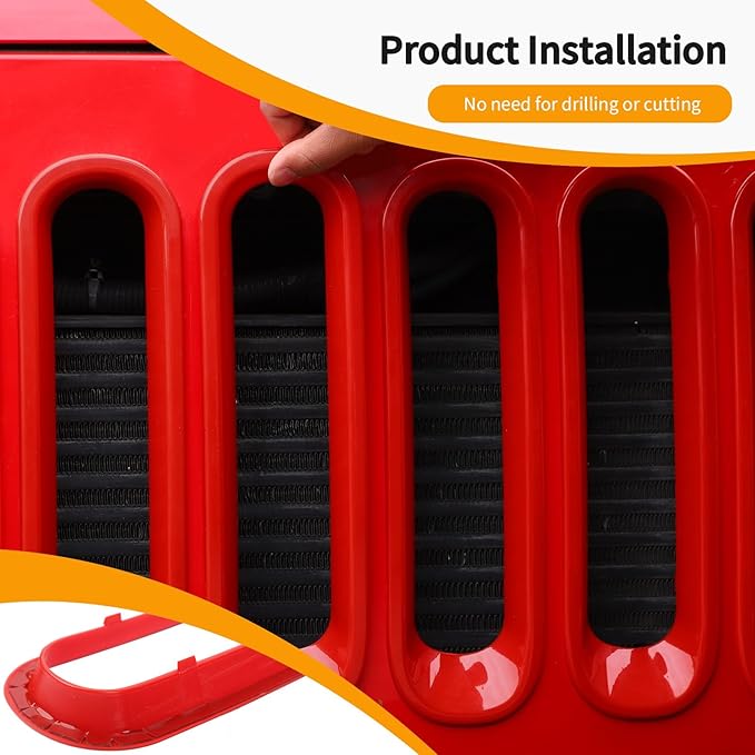 Hoolcar Front Grille Insert Cover & Headlight Bezel Cover Trim Fit for Jeep Wrangler JK JKU 2007-2017, Exterior Accessories, Red
