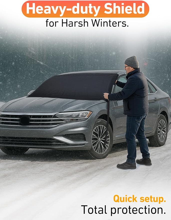 EcoNour Car Snow Cover Compatible for Volkswagen Jetta | Windshield Cover for Ice and Snow with S-Hook Straps | Heavy-Duty 600D Oxford Winter Car Cover, Waterproof & Anti-Slip