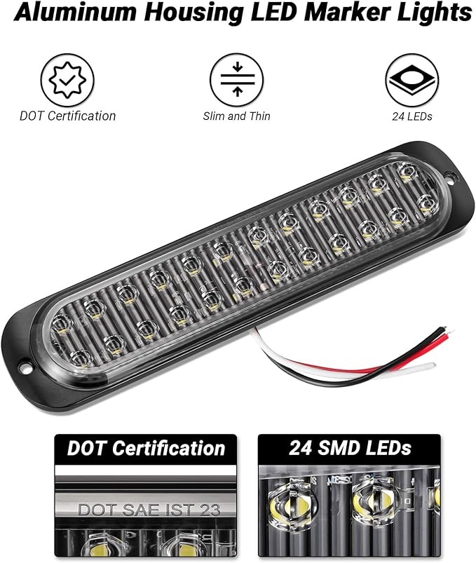 Aluminum Housing White 24LEDs Trailer Backup Reverse Light Surface Mount 7.5 inch Bar Strip Truck Bed Lights of Pickup Tractor Camper IP67 Waterproof 2Pcs