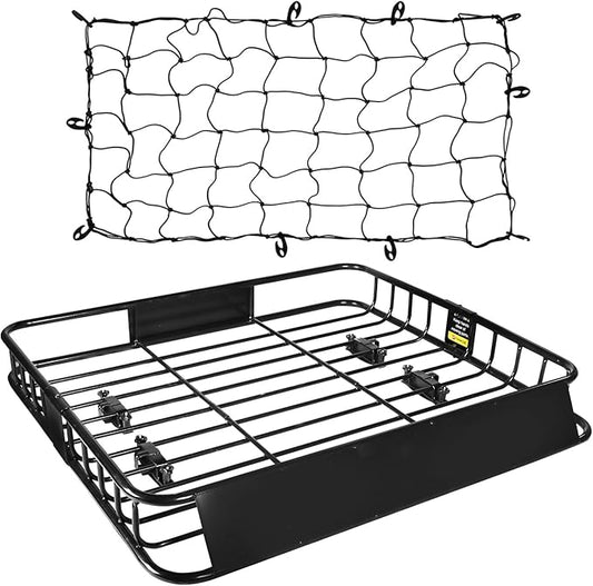 FORWODE 250 LBS. Roof Rack Carrier with Cargo Net, 43" x 50" x 6" Universal Rooftop Cargo Carrier Basket for Car, SUV or Truck