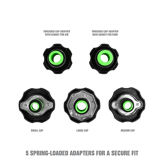 OEMTOOLS 87043 No-Spill Professional Quality Coolant Funnel Kit, Easily Fill Antifreeze Coolant Set Includes 5 Adapters, Extensions, and Automotive Funnel, Air Venting, Drip-Free, Green