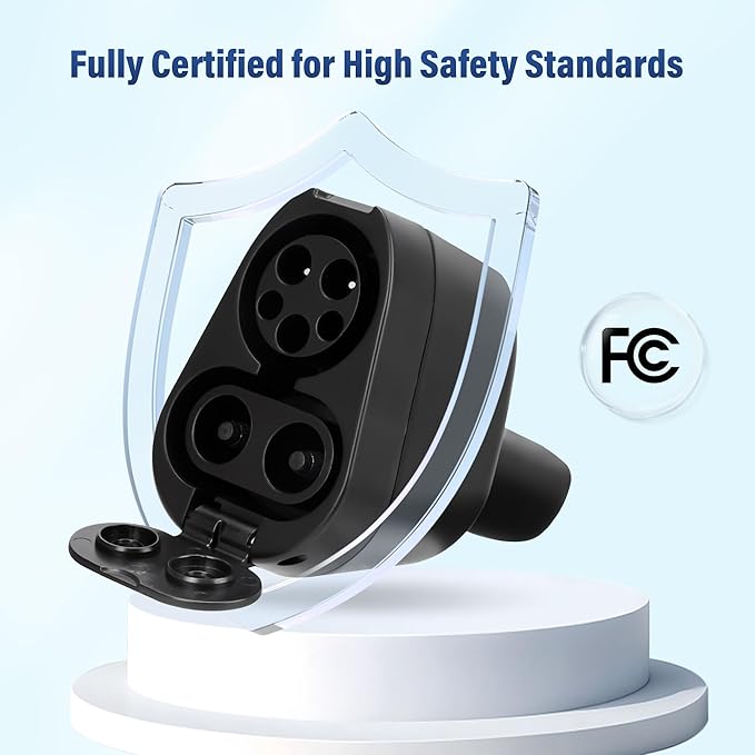 2-in-1 CCS1 & J1772 to Tesla Adapter, 250KW, 80A, Safety Certified, Compatible with Tesla Model S/3/X/Y/Cybertruck, for Level 1/2/3 Charging Stations