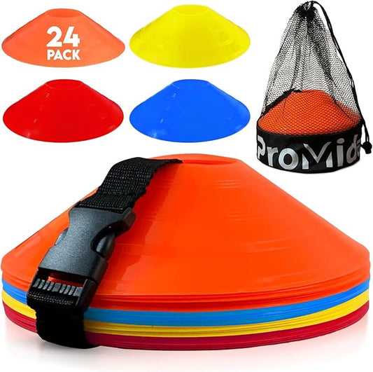 Disc Soccer Cones for Training Kids with Mesh Bag & Strap - Small Plastic Cones for Sports Training - Flexible Conos for Soccer Practice Equipment, Basketball & Football Drills Equipment
