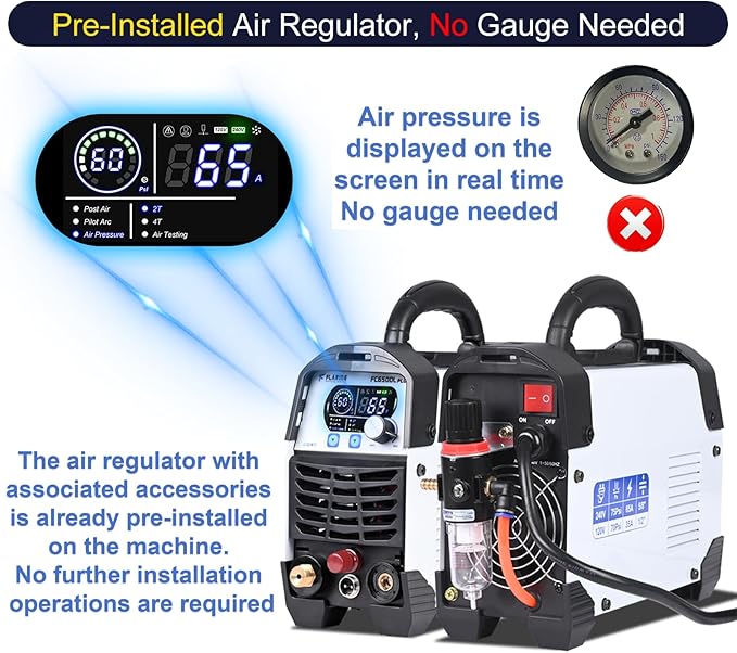 FLARING FC650DL PLUS Plasma Cutter 65 AMP Non Touch Pilot Arc Plasma Cutter Machine 120/240V Dual Voltage, Digital Display, High Frequency IGBT Inverter, Post Air/2T/4T, 5/8" Clean Cut with Consumable