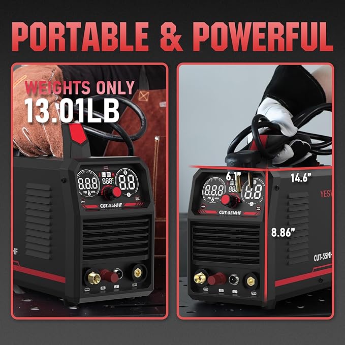 YESWELDER CUT-55NHF Plasma Cutter, Non-High Frequency Non-Touch Pilot Arc, 55 Amp 110/220V Dual Voltage, Large Digital Display Plasma Cutting Machine