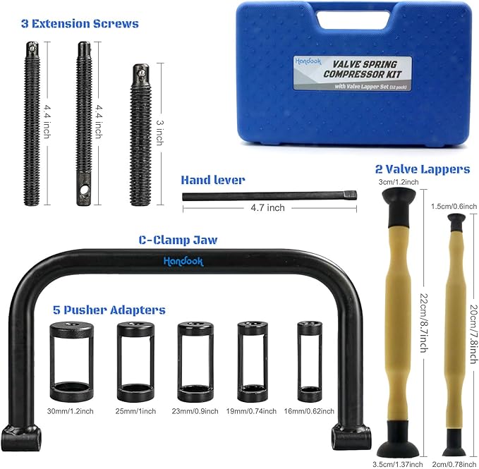 Handook 12Pcs Valve Spring Compressor with Valve Lapper Tool, Valve Spring Removal Tool with C Clamp for Motorcycle, ATV, Car, Small Engine Vehicle Equipment