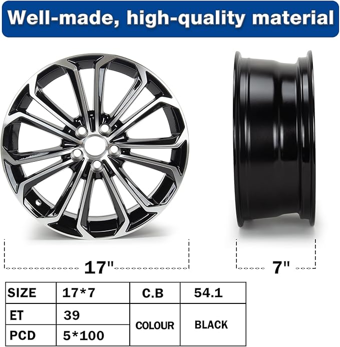 New 17'' x 7'' Aluminum Alloy Replacement for OE Wheel Rim Compatible with Toyota Corolla 2014-2016, 75152B Machined Black, 2 Sets