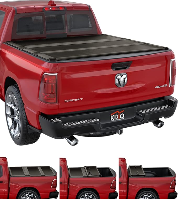 Kikito Professional FRP Hard Tri-Fold Truck Bed Tonneau Cover for 2003-2025 Ram 1500 2500 3500 6.4ft (74.5-76.3in) Bed w/o Rambox