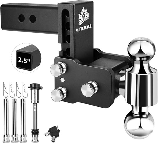 METOWARE Adjustable Trailer Hitch - Drop Hitch - Tow Hitch Fits 2.5 inch Receiver - 4inch Drop/Rise, 2" & 2-5/16" Ball Hitches for Trucks, 18,000 LBS GTW, Trailer Hitches with Anti-Theft Pin Lock