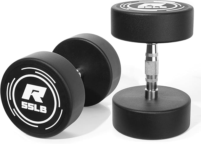 RitFit 5-250 LBS PVC Encased Round Dumbbell sets with Knurled Handle and Optional Rack, Strength Training Equipment for Home Gym