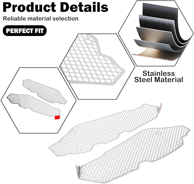 for Corvette C8 Side Intake Mesh Grilles Insert Set,Stainless Driver and Right Passenger Side Radiator Air Intake Vent Guards for Corvette C8 Stingray Z51 2020-2025 Accessories (Silver)