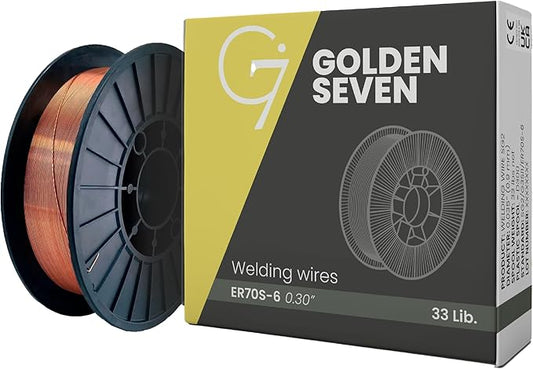 Solid MIG Welding Wire - ER70S-6 .030 Inch - 33 Pound Spool - Mild Steel MIG Wire with Low Splatter and High Levels of Deoxidizers - For All Position Gas Welding - G7 GOLDEN SEVEN