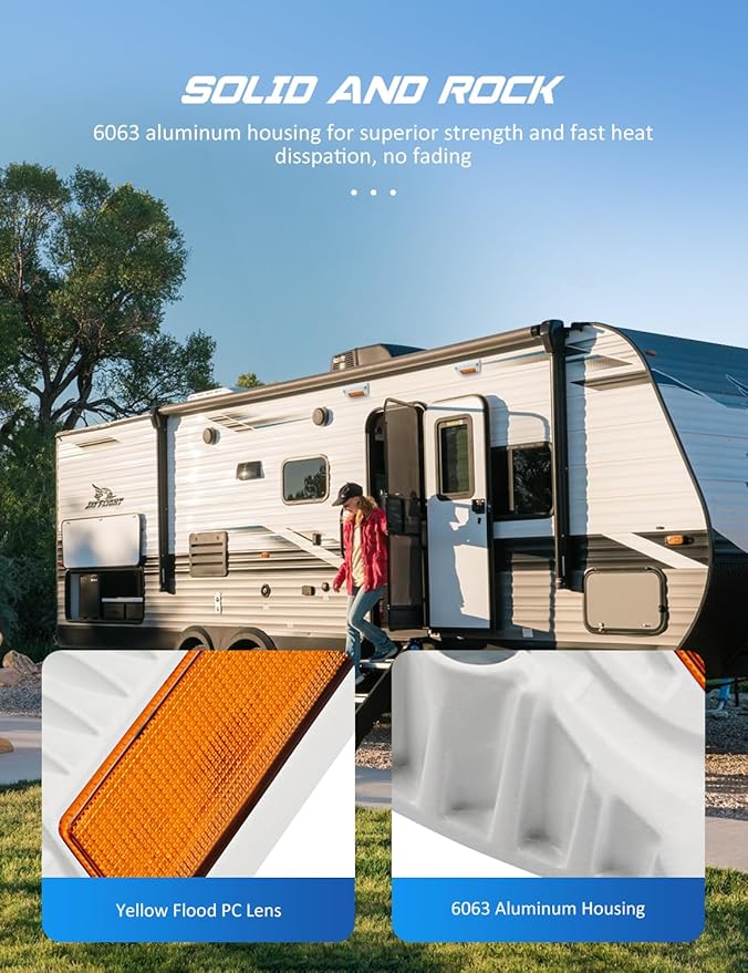 Chelhead RV Led Exterior Lights, Yellow 800lm Waterproof RV Porch Flood Lights 12V Exterior Light Fixture Compatible with RVs, Traliers, Campers