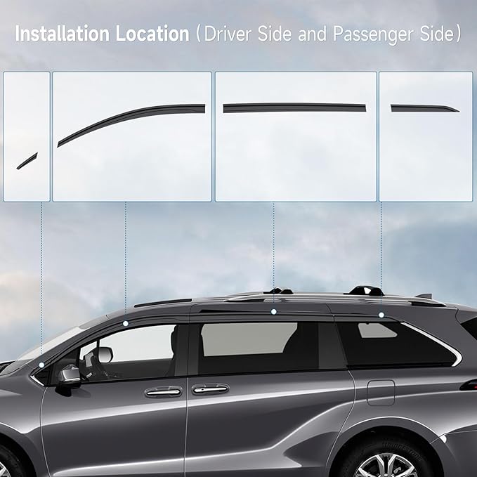 ACLONG Black Rain Guards Fit for Toyota Sienna 2021 2022 2023 Tape-On Side Shatterproof Window Visor Window Deflectors, Rain Visors, 8-Piece Set