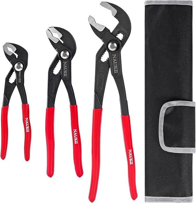 3piece Water Pump Pliers Set 8/10/12 inch Groove Joint Pliers Set Non-Slip Grip Precision Clamping Plumbing Lock Plier for Repairs Quick Release Adjustable Plier Set